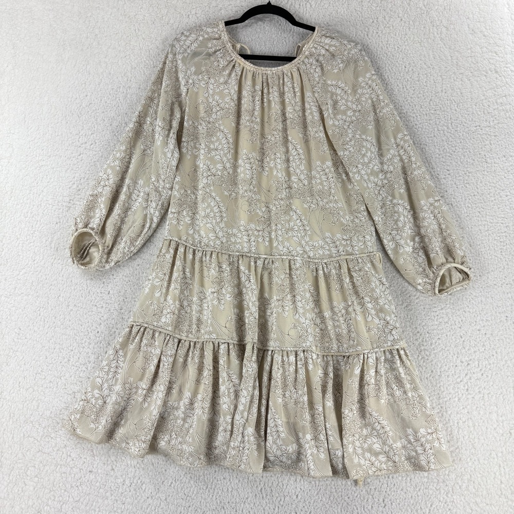 Wilfred‎ Le Fou Dress Womens Small Beige Floral Drop Waist Tiered Long Sleeve